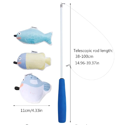 【ZEZE】 Telescopic Fishing Rod Fishing Cat Toy with Catnip, Light Blue