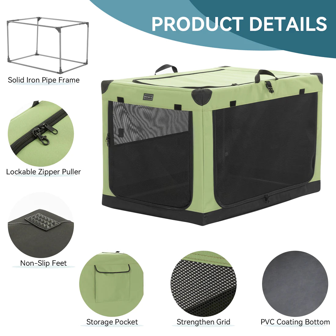 [Petsfit]-Portable Soft Collapsible Dog Crate(L-Green)