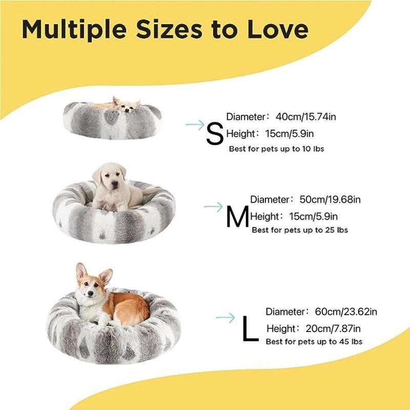 1 Piece Donut Shape Round Dog Bed, Machine Washable Fluffy Plush Dog Bed For Winter, Dog & Cat Furniture