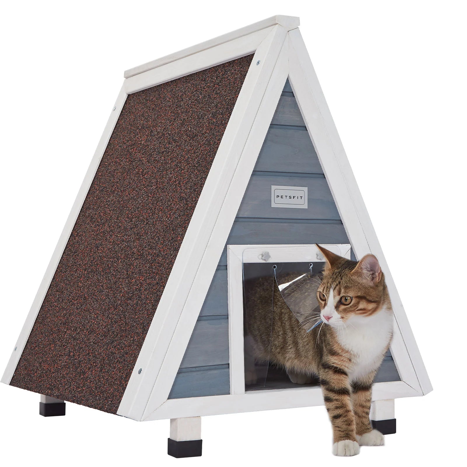 [Petsfit ]-Single Story Triangular Cat House With Foot Stand (Lt Grey)