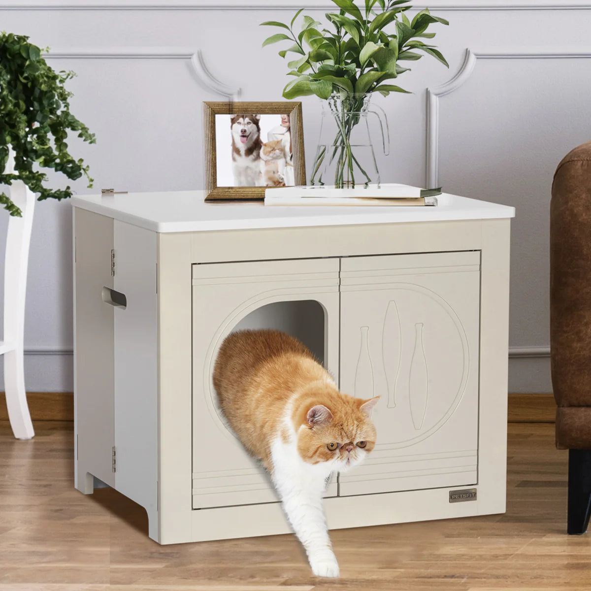 [PETSFIT]-Collapsible Litter Box Enclosure, No Assembly Needed