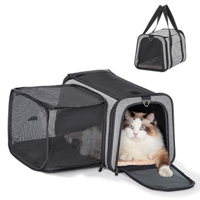[PETSFIT]-Expandable Soft-Sided Medium Gray Carrier Bag for Pets