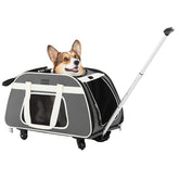 [PETSFIT]-Gray&White Color Rolling Pet Breathable Carrier with Removable Wheels