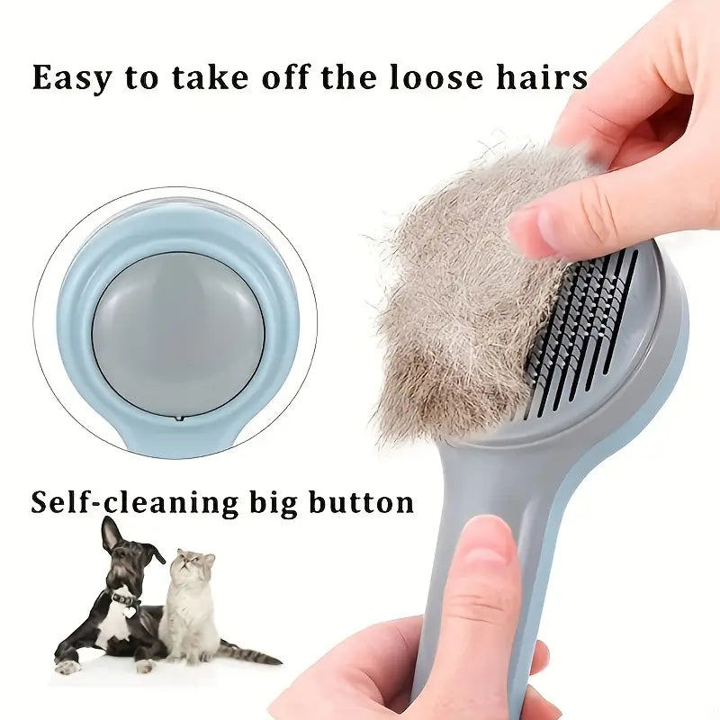 1 Piece Colorblock Pet Hair Comb, Pet Hair Cleaning Brush with Shedding Button, Cat Brush Pet Hair Removal Brush, Grooming and Massaging Comb for Cats and Dogs, Pet Hair Detangling Comb for Kittens, Dog Hair Grooming Comb