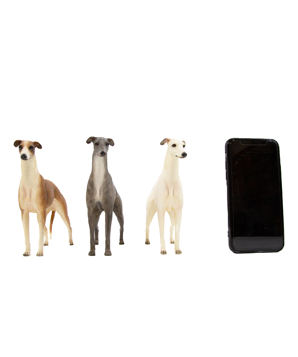 Custom Greyhound Statue 1:6 collection next to phone for size comparison
