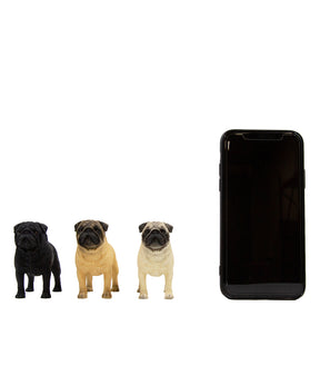 Custom Pug Statue 1:6 next to phone for size comparison