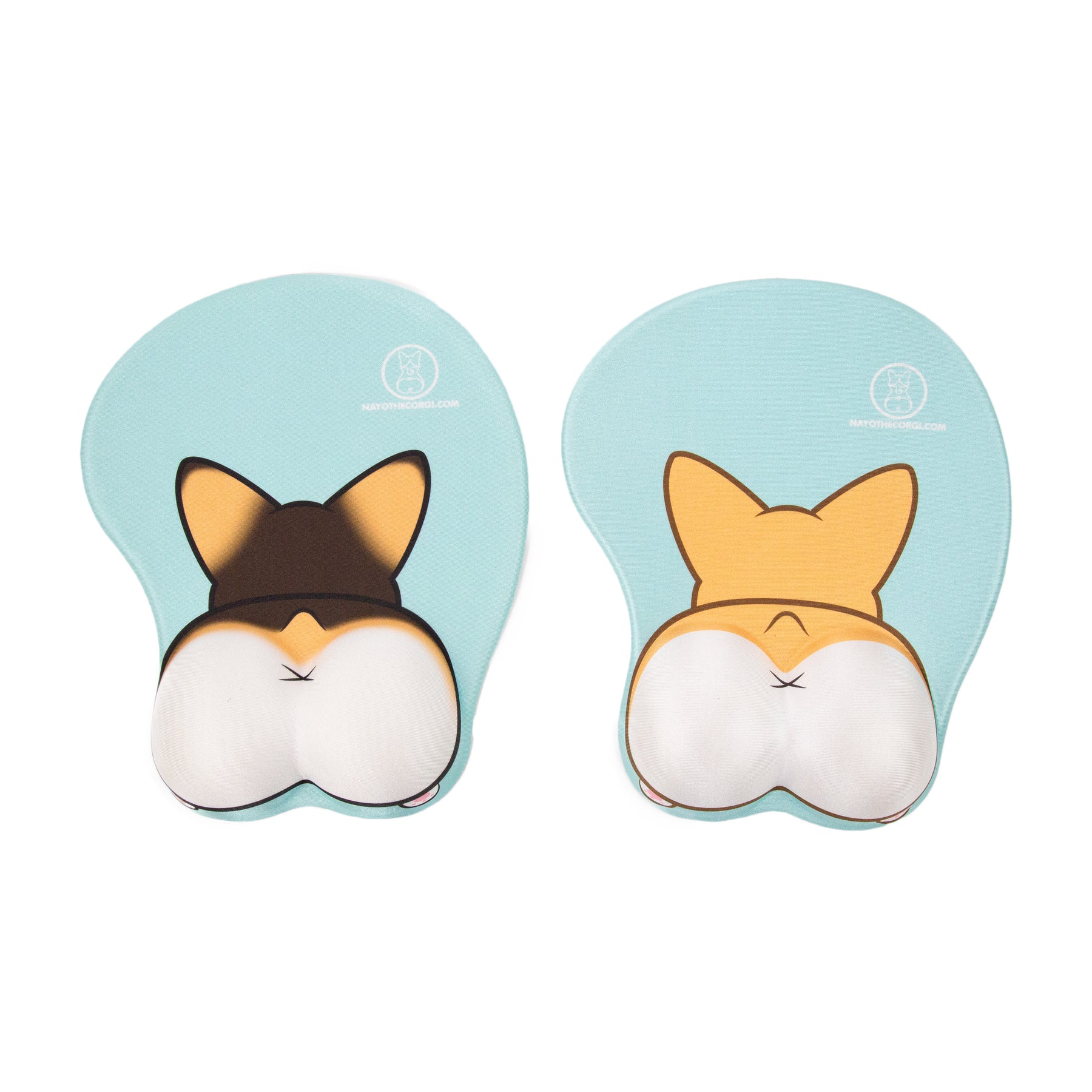 Tan and Tri Color 3D Corgi Butt handrest Mouse Pad Next To Eachother