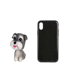 Shaking Head Puppy Car Decoration - Schnauzer next to phone for size comparison