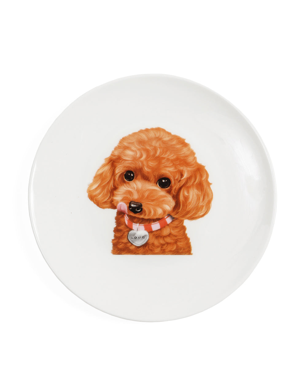 Pet Portrait Porcelain Middle Print 6" Plate - Poodle(Red)