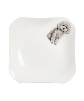 Pet Portrait Porcelain Square Plate - Poodle(Grey)