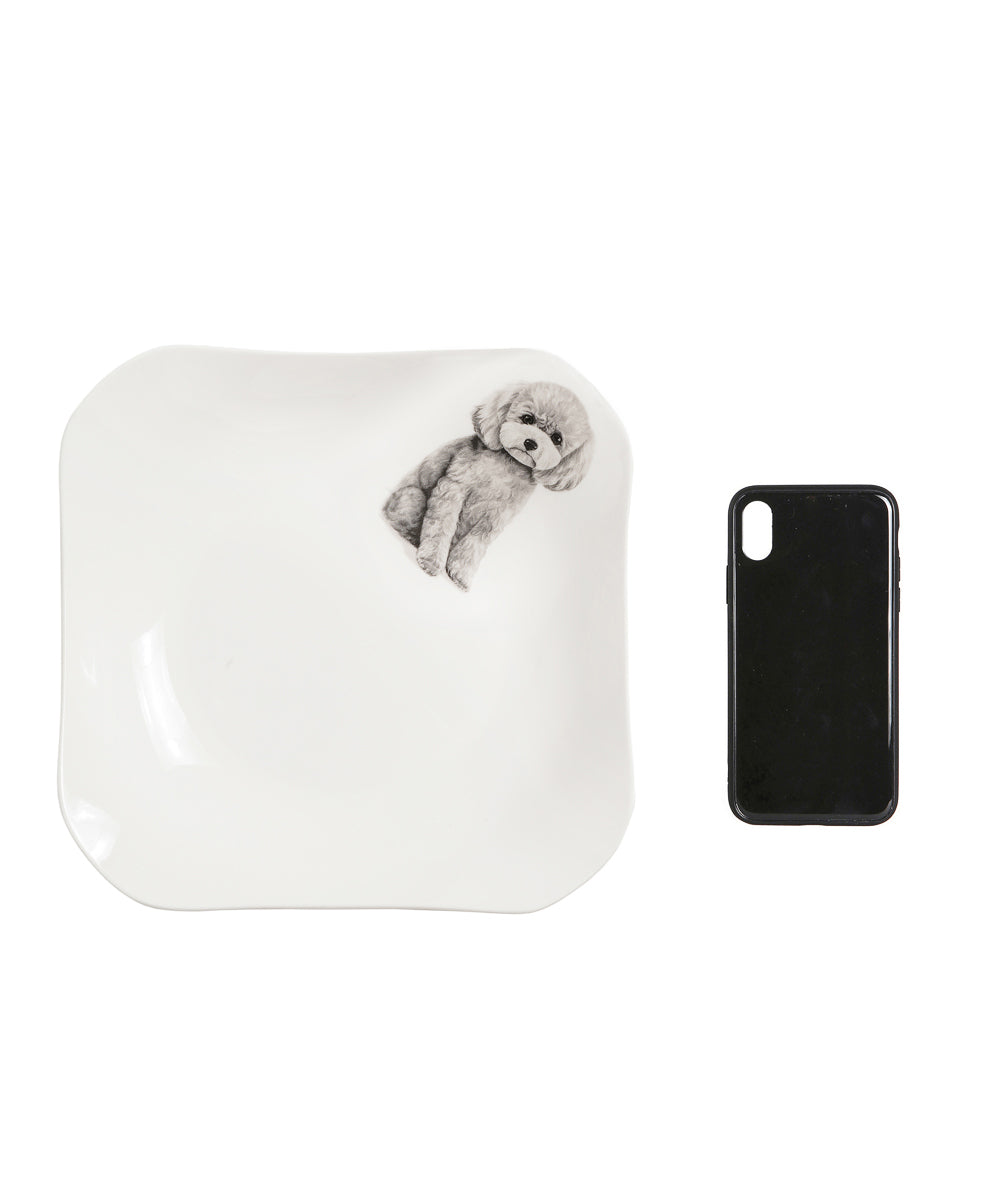 Pet Portrait Porcelain Square Plate - Poodle(Grey)