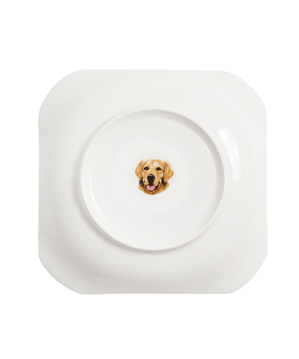 Pet Portrait Porcelain Square Plate - Golden Retriever