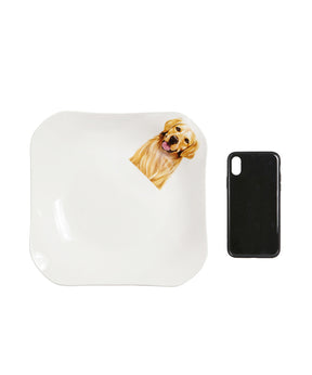 Pet Portrait Porcelain Square Plate - Golden Retriever