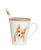 Pet Portrait Porcelain Water Cup with Lid & Spoon - Corgi