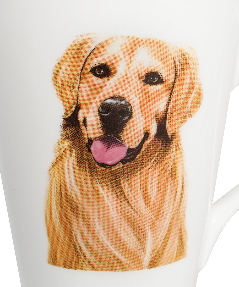 Pet Portrait Porcelain Water Cup with Lid & Spoon - Golden Retriever