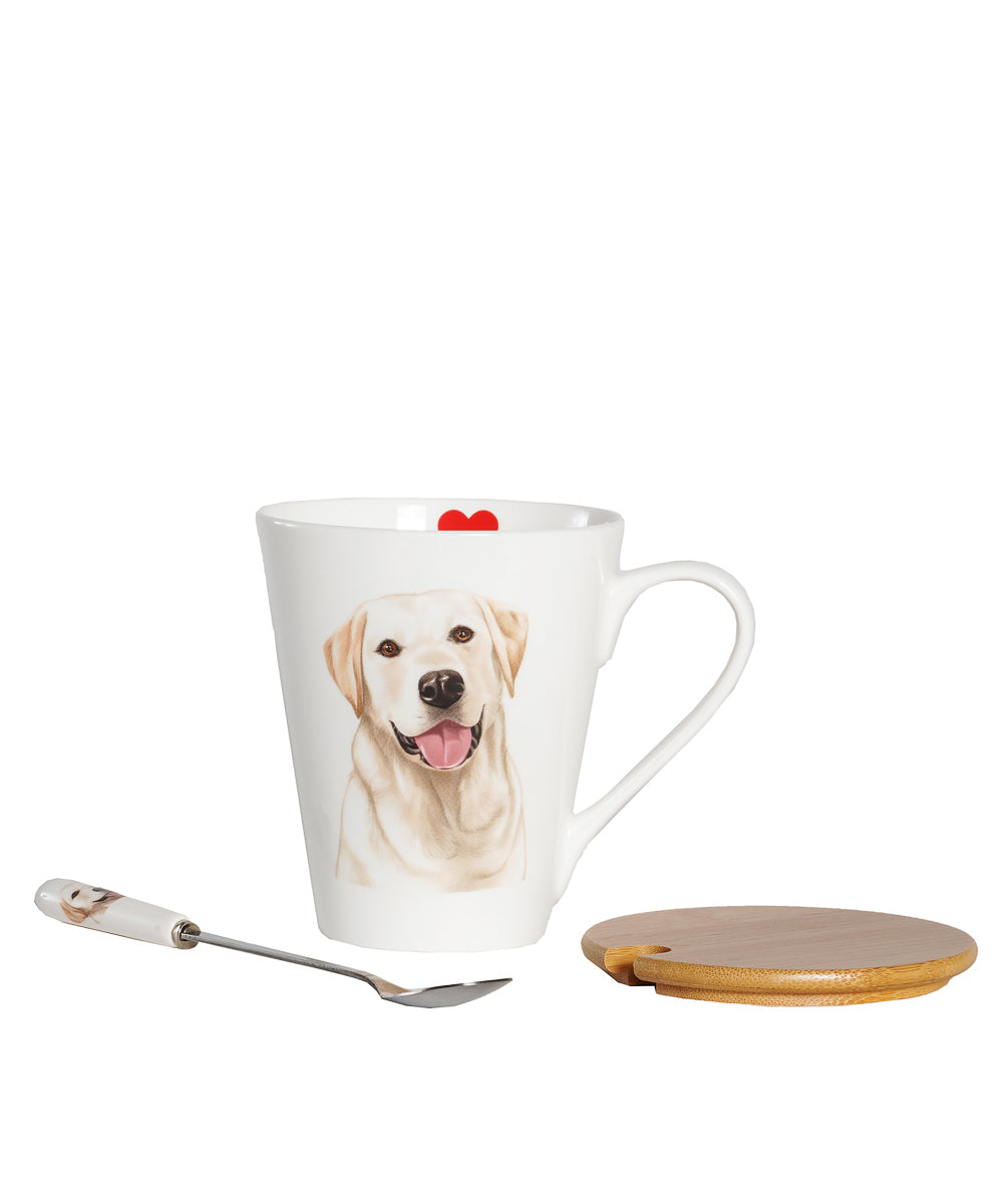 Pet Portrait Porcelain Water Cup with Lid & Spoon - Labrador