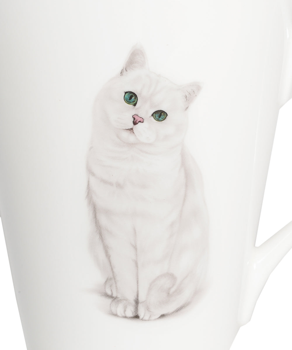 Pet Portrait Porcelain Water Cup with Lid & Spoon - British Shorthair(Silver)