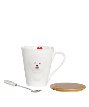 Pet Portrait Porcelain Water Cup with Lid & Spoon - Bichon