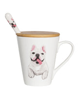 Pet Portrait Porcelain Water Cup with Lid & Spoon - French Bulldog
