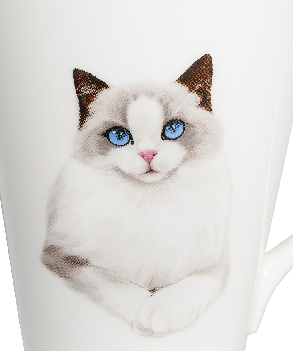 Pet Portrait Porcelain Water Cup with Lid & Spoon - Ragdoll