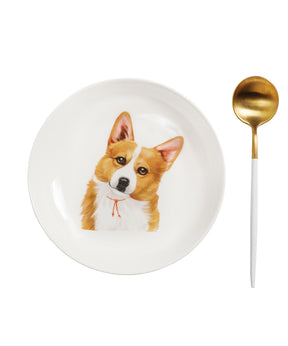 Pet Portrait Porcelain Middle Print 8" Plate Set - Corgi