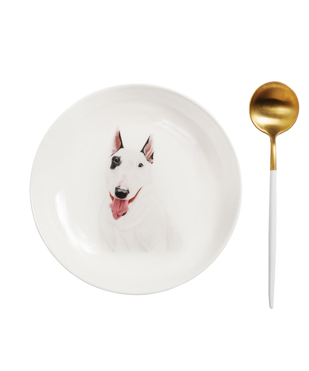 Pet Portrait Porcelain Middle Print 8" Plate Set - Bull Terrier