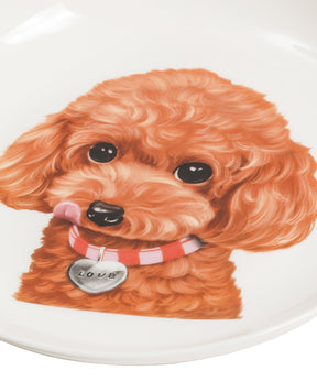 Pet Portrait Porcelain Middle Print 8" Plate Set - Poodle(Red)