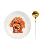 Pet Portrait Porcelain Middle Print 8" Plate Set - Poodle(Red)