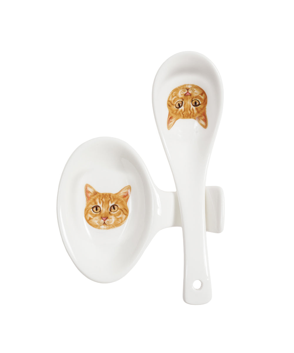 Pet Portrait Porcelain Spoon & Rest Set - Orange Tabby