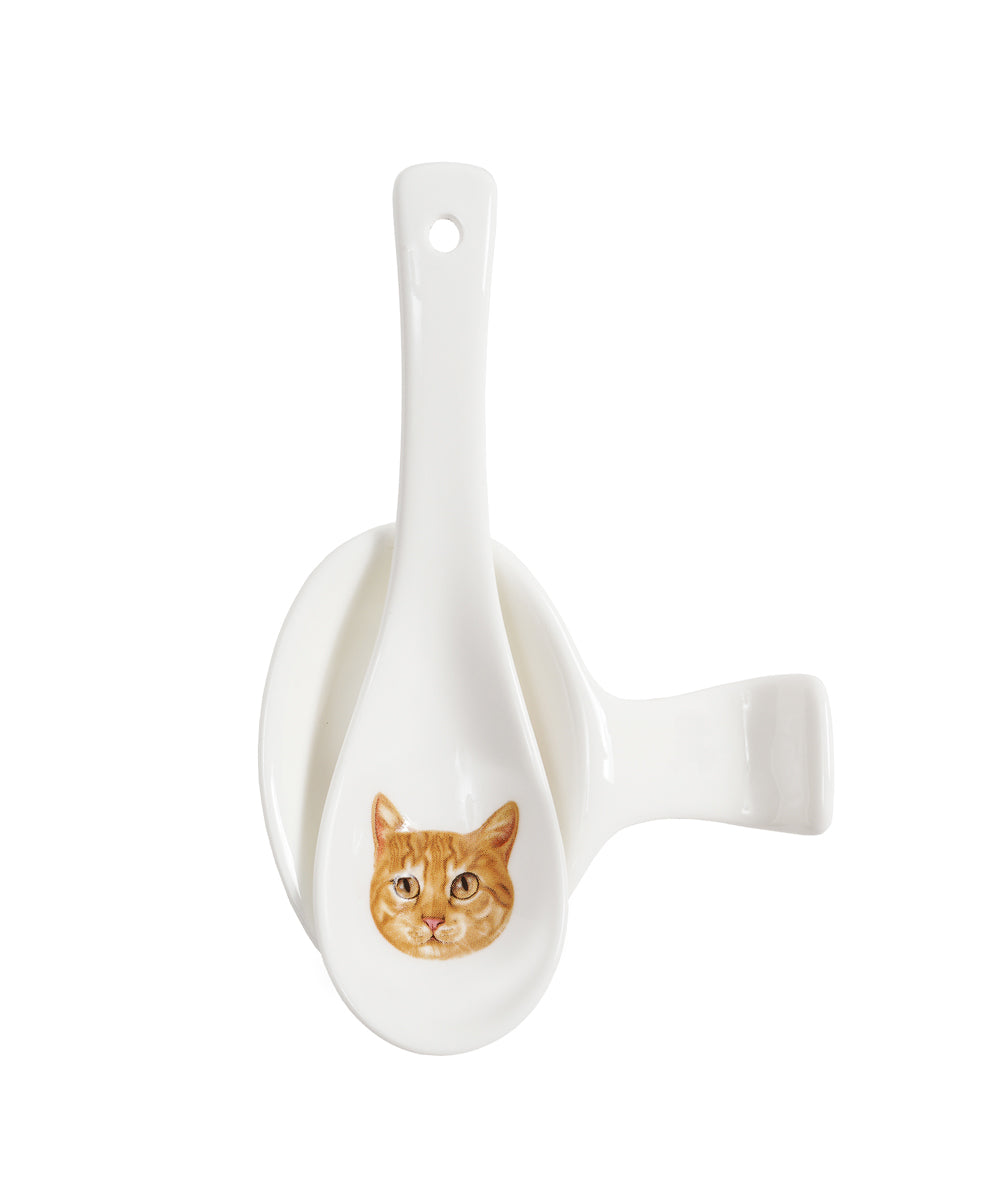 Pet Portrait Porcelain Spoon & Rest Set - Orange Tabby