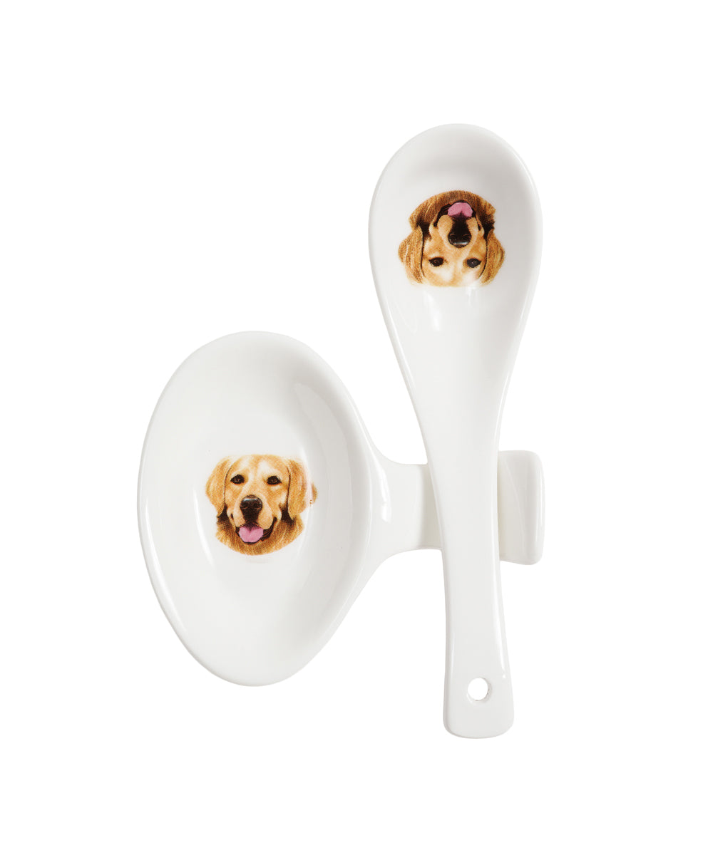 Pet Portrait Porcelain Spoon & Rest Set - Golden Retriever