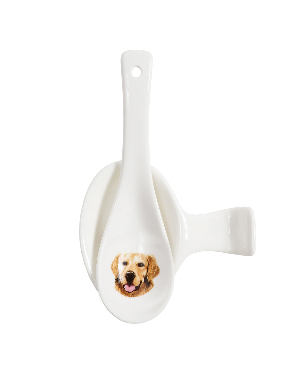 Pet Portrait Porcelain Spoon & Rest Set - Golden Retriever