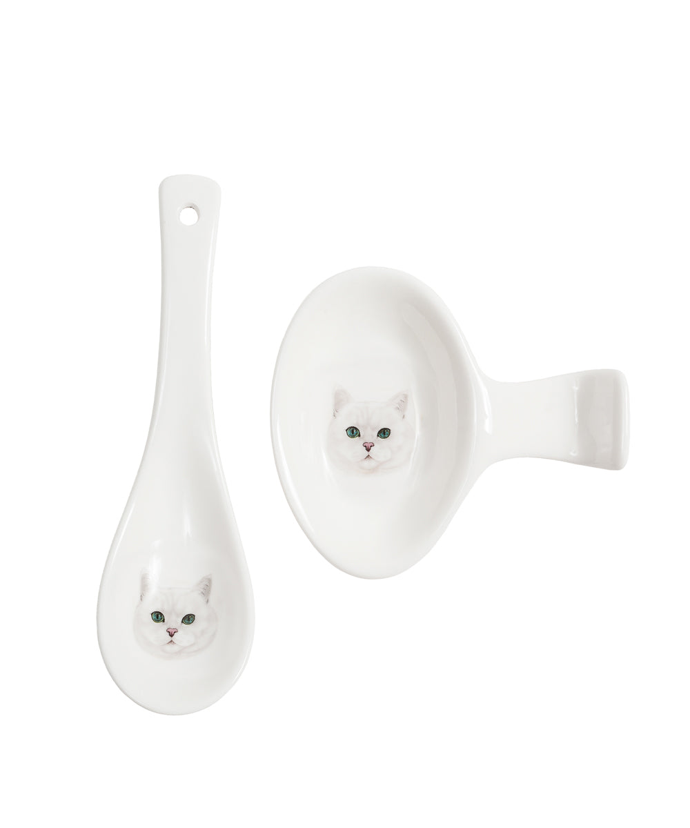 Pet Portrait Porcelain Spoon & Rest Set - British Shorthair(Silver)