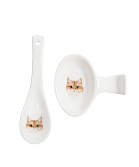Pet Portrait Porcelain Spoon & Rest Set - British Shorthair(Golden)