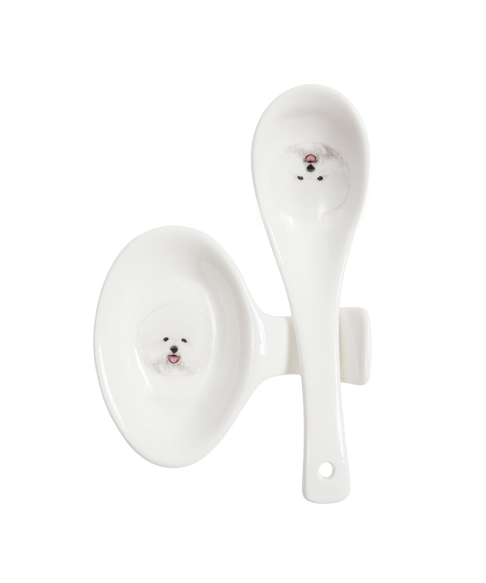 Pet Portrait Porcelain Spoon & Rest Set - Bichon