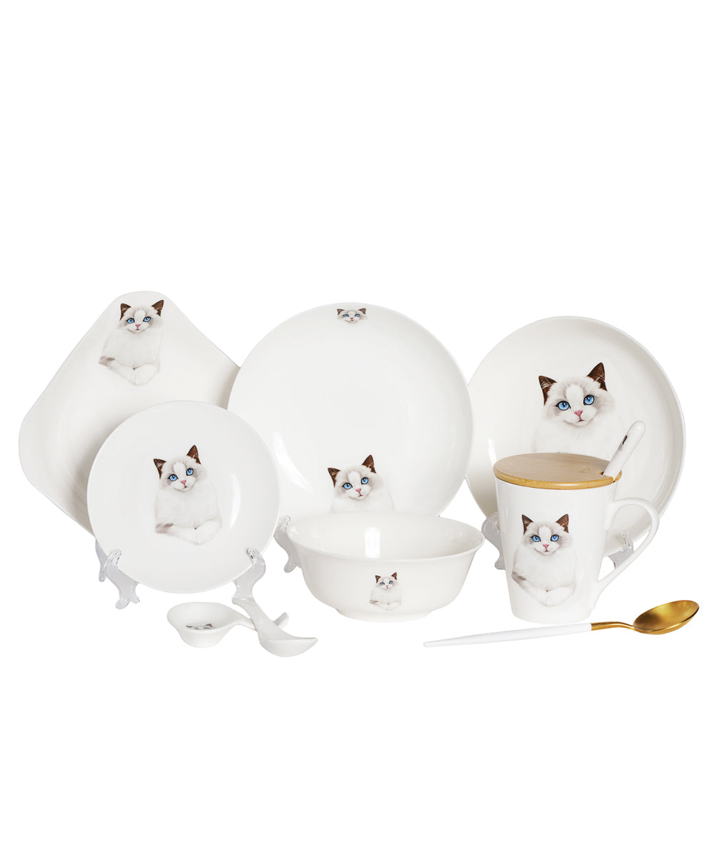 Pet Portrait Porcelain Dinnerware 11-Piece Set - Ragdoll