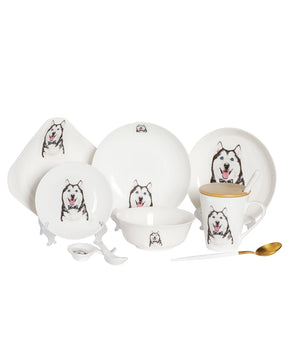Pet Portrait Porcelain Dinnerware 11-Piece Set - Husky