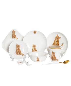 Pet Portrait Porcelain Dinnerware 11-Piece Set - Orange Tabby