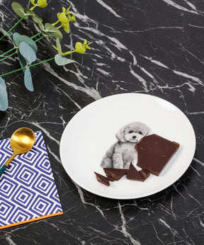 Poodle(Grey) 8 Inch Middle Print Plate On Kitchen Counter With Food
