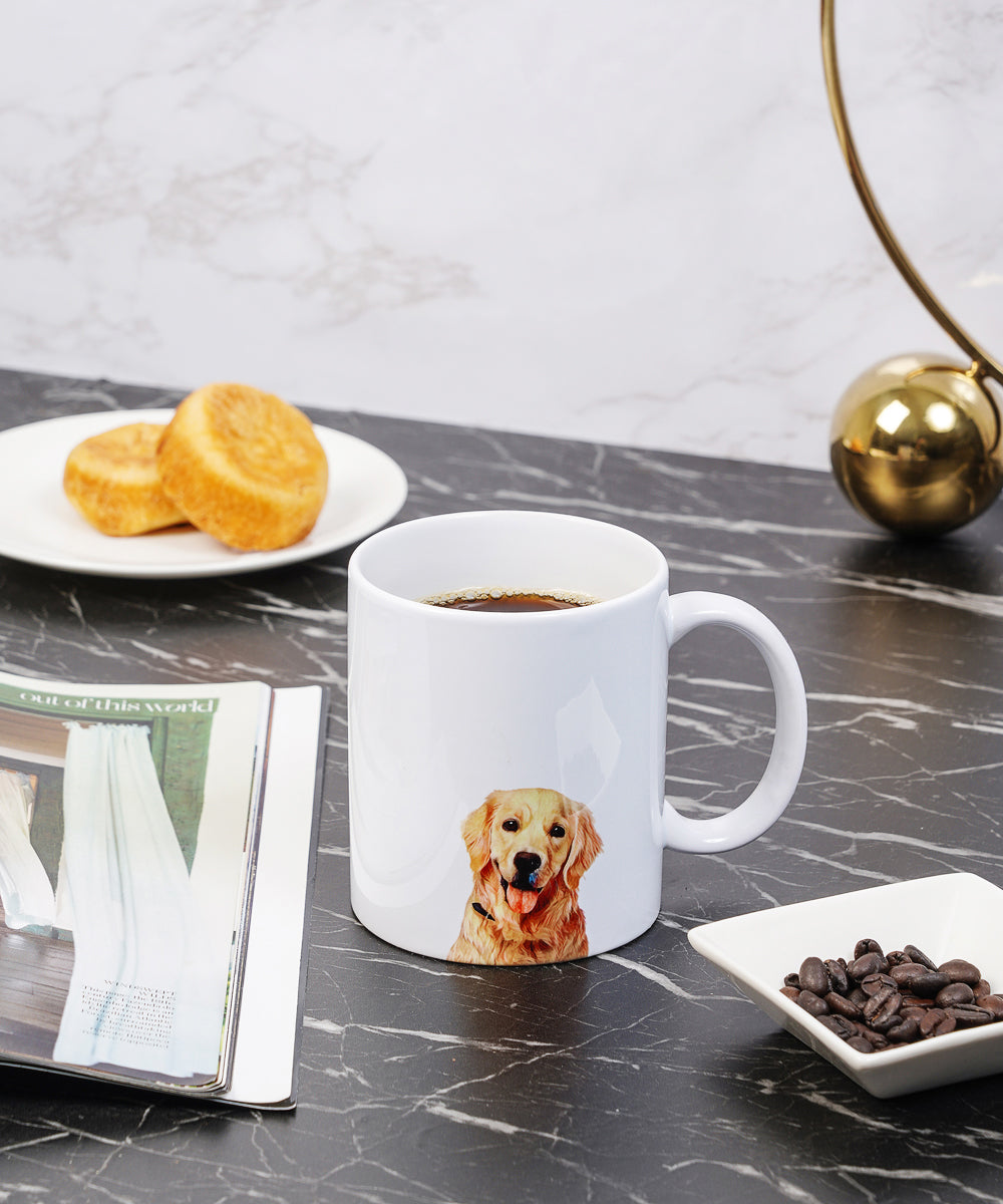 Pet Portrait Mug - "I Love" Collection - Golden Retriever on table