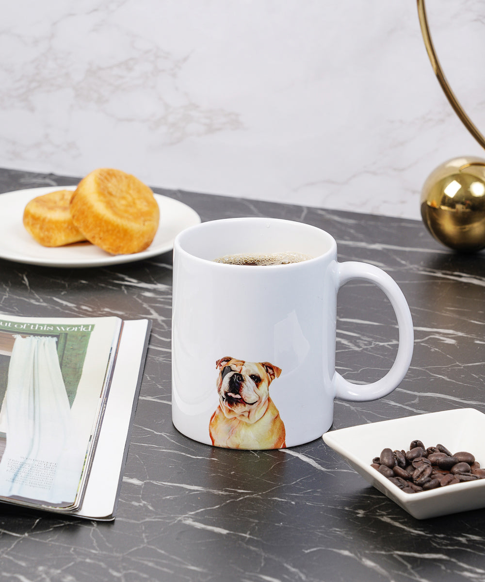 Pet Portrait Mug - "I Love" Collection - English Bulldog on table