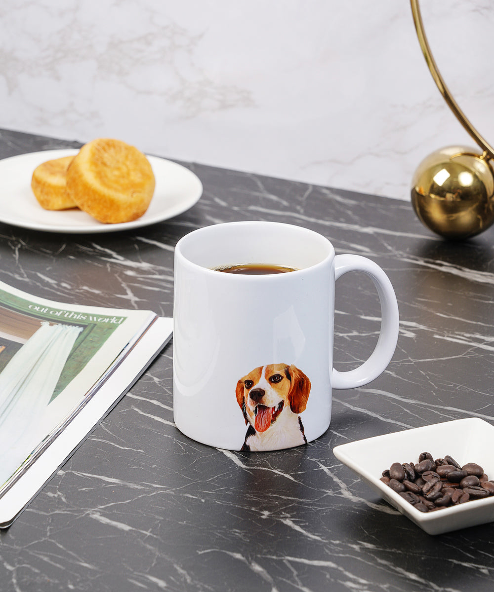 Pet Portrait Mug - "I Love" Collection - Beagle on table