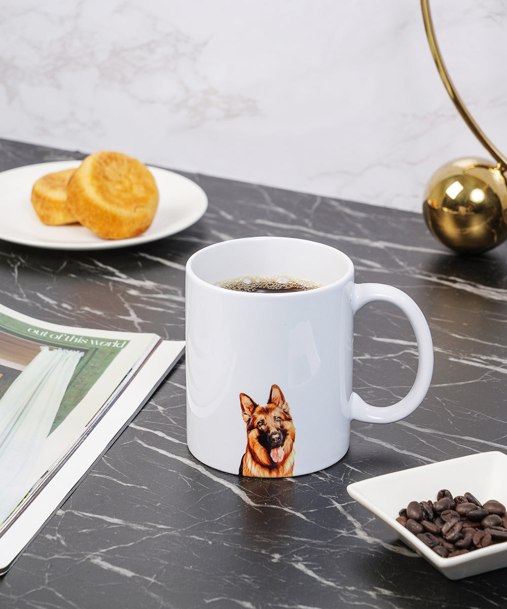 Pet Portrait Mug - "I Love" Collection - German Shepherd on table