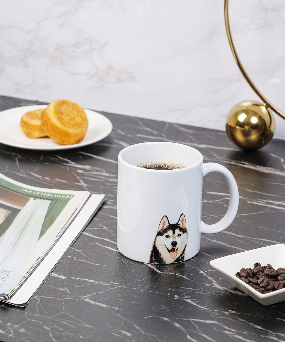 Pet Portrait Mug - "I Love" Collection - Husky on table