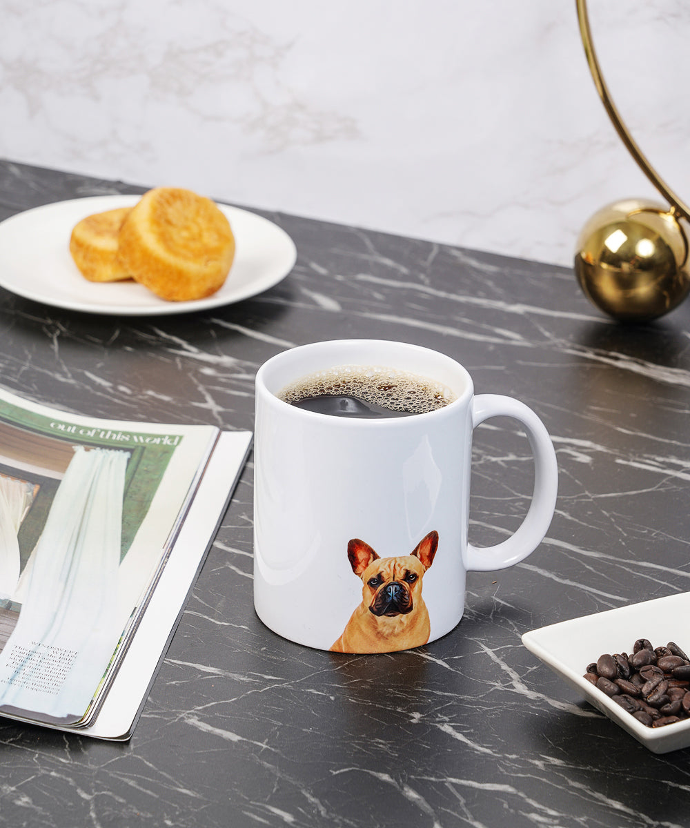 Pet Portrait Mug - "I Love" Collection - French Bulldog on table