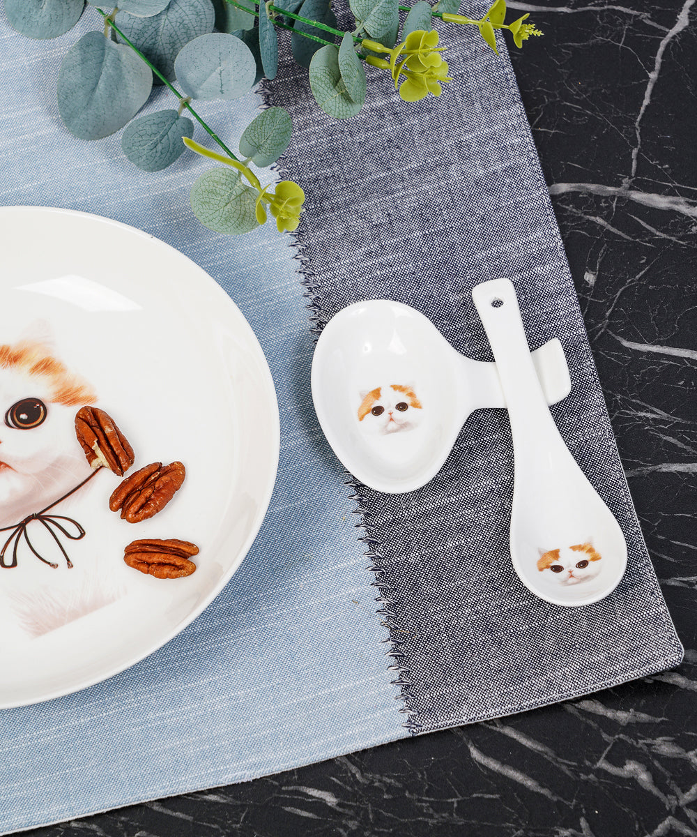 Pet Portrait Porcelain Spoon & Rest Set - Exotic Shorthair on table