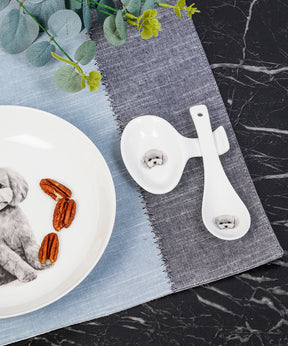 Pet Portrait Porcelain Spoon & Rest Set - Poodle(Grey) on table
