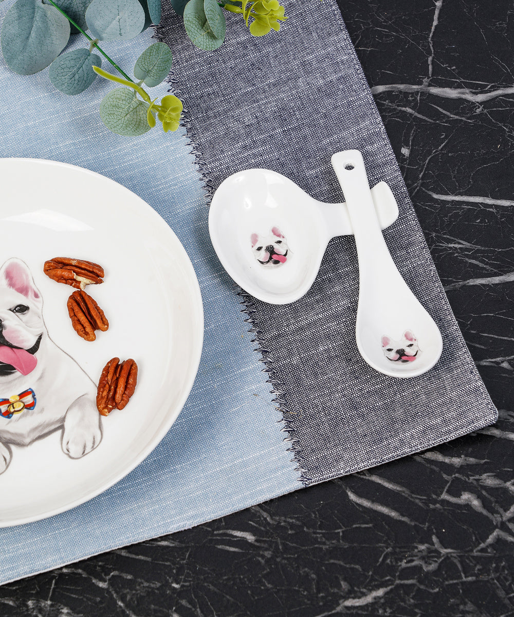 Pet Portrait Porcelain Spoon & Rest Set - French Bulldog on table
