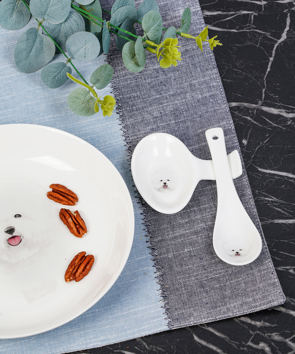 Pet Portrait Porcelain Spoon & Rest Set - Bichon