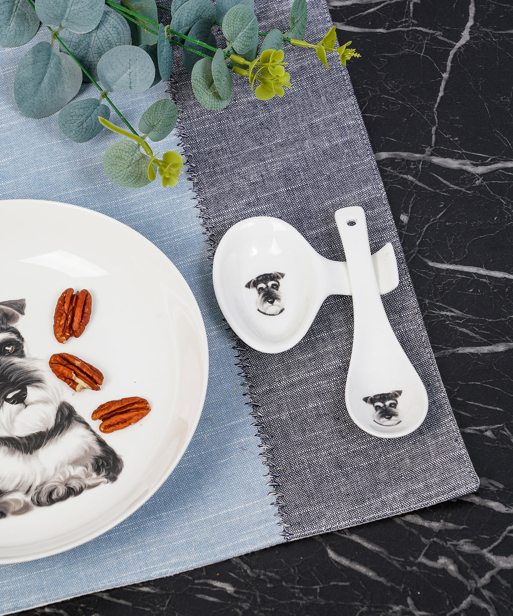 Pet Portrait Porcelain Spoon & Rest Set - Schnauzer on table